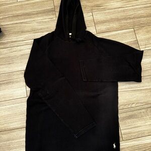VINTAGE Polo Ralph Lauren Knit Pullover Hoodie Black Logo Men’s Size L Cotton